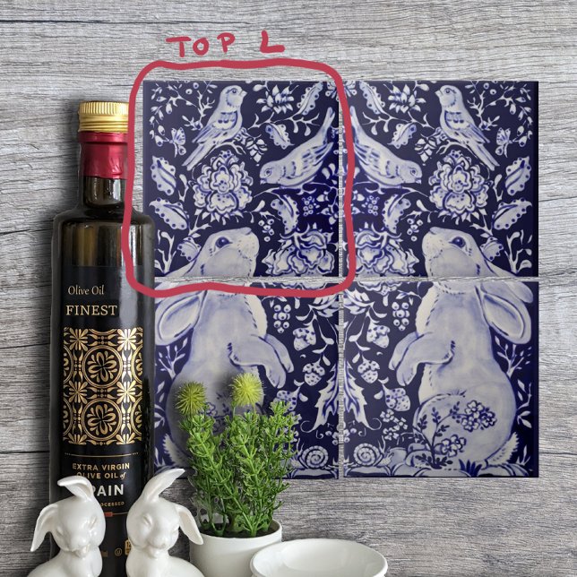 Azulejo De Cerâmica Jacobean Rabbit Pássaros Flores Azuis Branco Super (Criador carregado)