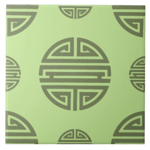 Azulejo De Cerâmica Jade Verde Caractere Chinês Shou Longevidade