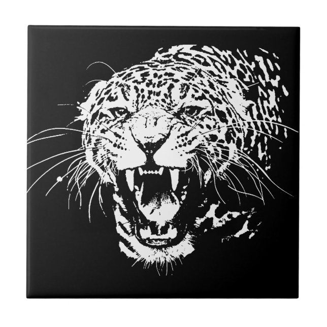 Azulejo De Cerâmica Jaguar Preto e Branco (Frente)