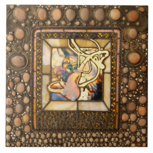 Azulejo De Cerâmica Janela abstrato de vidro colorido de art nouveau