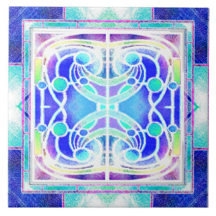 Azulejo De Cerâmica Janela de Catedral de Vidro Colorido em Azul e Ver