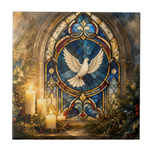 Azulejo De Cerâmica Janela de Natal com Pombo de Vidro Colorido