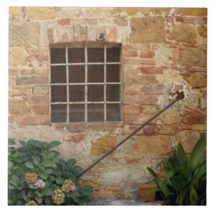 Azulejo De Cerâmica Janela e antiga parede de pedra, Pienza, Itália