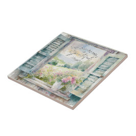 Azulejo De Cerâmica Janela floral de cor d'água do coração grateful