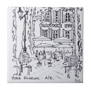 Azulejo De Cerâmica Jantar numa praça   Aix en Provence, França
