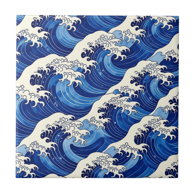 Azulejo De Cerâmica Japanese Great Wave Pattern Ocean  (Frente)