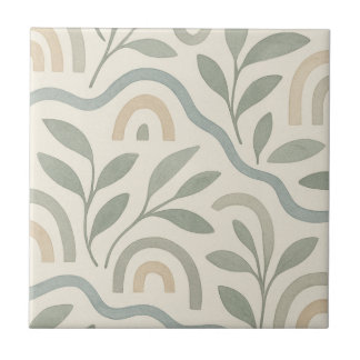 Azulejo De Cerâmica Japão - Escandinávia - Azul - Cor Verde Floral