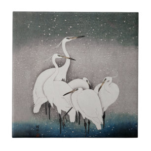 Azulejo De Cerâmica Japonês Egrets Koson Cranes Winter Snow