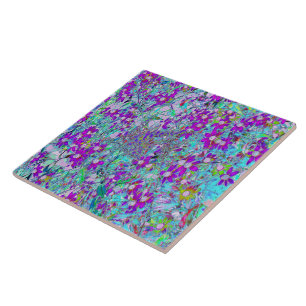 Azulejo De Cerâmica Jardim Aquático com Flores Violeta Azul e Rosa Que