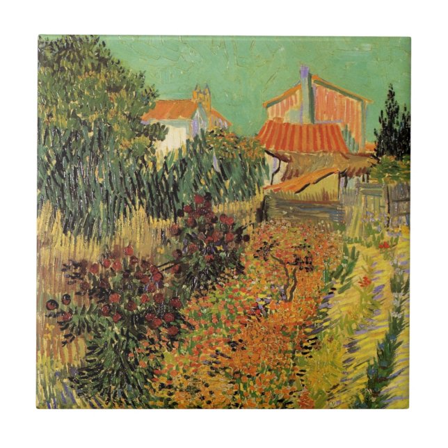 Azulejo De Cerâmica Jardim atrás de uma casa por Vincent van Gogh (Frente)