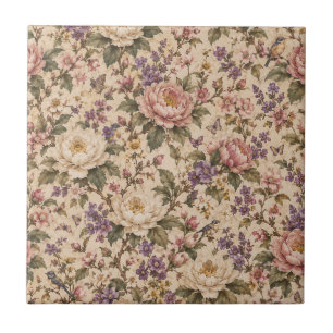 Azulejo De Cerâmica Jardim Botânico de Rosas Vintage & Padrão de Borbo
