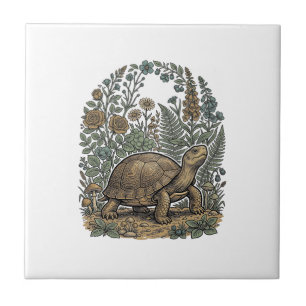 Azulejo De Cerâmica Jardim Botânico de Tartaruga de Gravura Antiga