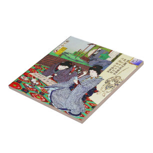 Azulejo De Cerâmica Jardim clássico japonês oriental legal da senhor
