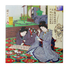 Azulejo De Cerâmica Jardim clássico japonês oriental legal da senhora