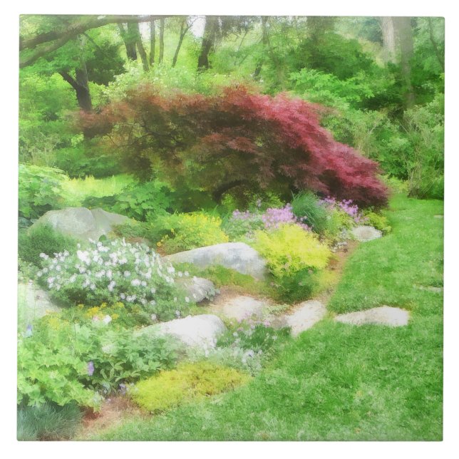 Azulejo De Cerâmica Jardim Com Acer Japonês (Frente)
