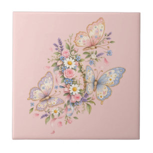 Azulejo De Cerâmica Jardim de Aniversário Borboleta Pastel