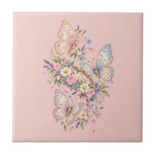 Azulejo De Cerâmica Jardim de Aniversário Borboleta Pastel