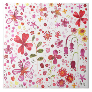 Azulejo De Cerâmica Jardim de Aquarela Floral de Flores Silvestres