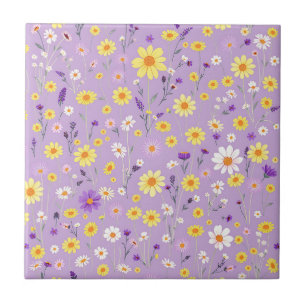 Azulejo De Cerâmica Jardim de Campo de Flores Silvestres Amarelo Lavan