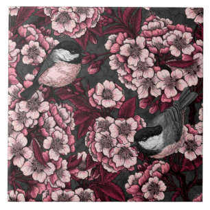 Azulejo De Cerâmica Jardim de cereja noturno