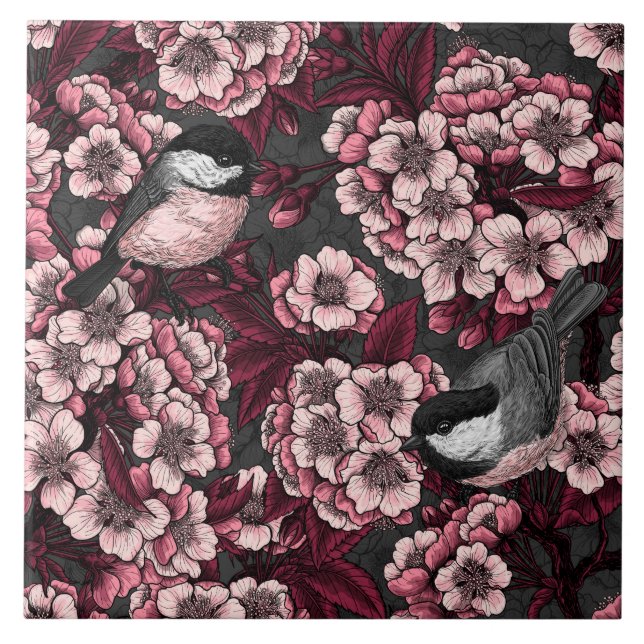 Azulejo De Cerâmica Jardim de cereja noturno (Frente)