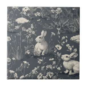 Azulejo De Cerâmica Jardim de Coelhos Padrão Toile Preto Botânico