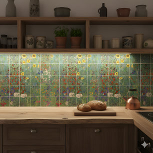 Azulejo De Cerâmica Jardim de Fazenda de Gustav Klimt com girassóis