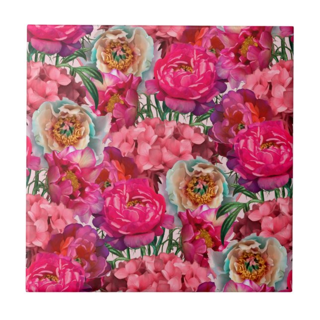 Azulejo De Cerâmica Jardim de flores românticas (Frente)