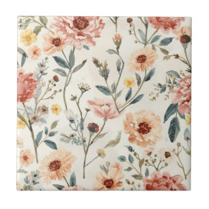 Azulejo De Cerâmica Jardim de Flores Silvestres Aquarela Floral de Pês