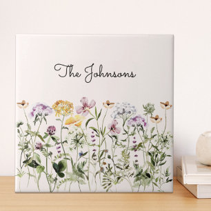 Azulejo De Cerâmica Jardim de Flores Silvestres Aquarela Monogramada
