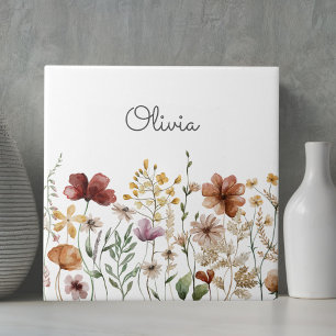 Azulejo De Cerâmica Jardim de Flores Silvestres em Aquarela Bonito