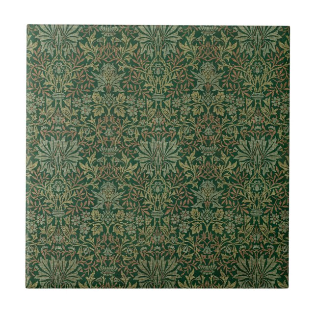 Azulejo De Cerâmica Jardim de Flores William Morris -Verdes (Frente)