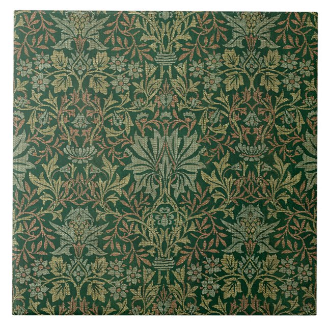 Azulejo De Cerâmica Jardim de Flores William Morris - Verdes (Frente)