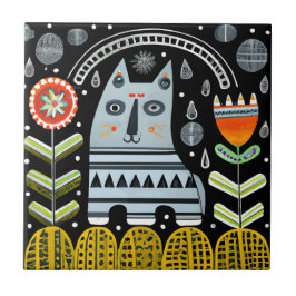 Azulejo De Cerâmica Jardim de Gatos de Arte Popular Escandinávia