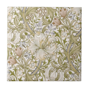 Azulejo De Cerâmica Jardim de Lírio Dourado Clássico de William Morris