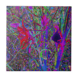 Azulejo De Cerâmica Jardim de Lírios Cores de Arco-Íris Abstrato Psico