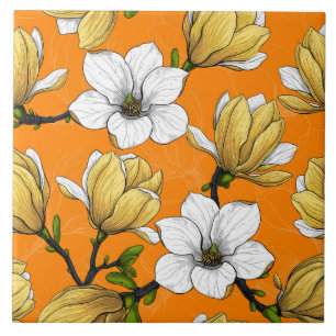 Azulejo De Cerâmica Jardim de Magnolia em amarelo