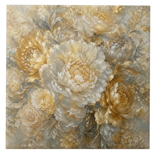 Azulejo De Cerâmica Jardim de Marfim Dourado (Frente)