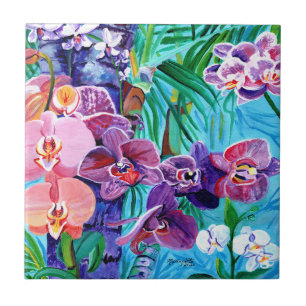 Azulejo De Cerâmica Jardim de Orquídeas Tropicais de Kauai Hawaii