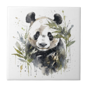 Azulejo De Cerâmica Jardim de Panda em Aquarela