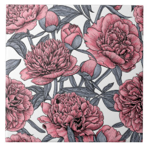 Azulejo De Cerâmica Jardim de peônias rosa