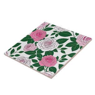Azulejo De Cerâmica Jardim de Rosas Arte de Linha Negrita
