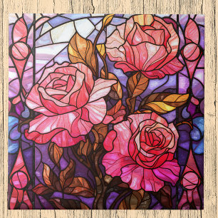 Azulejo De Cerâmica Jardim de Rosas Rosa Aparência de Vitral
