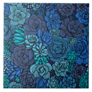 Azulejo De Cerâmica Jardim de sucata em azul