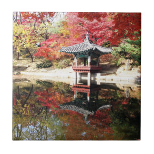 Azulejo De Cerâmica Jardim do japonês do outono de Seoul
