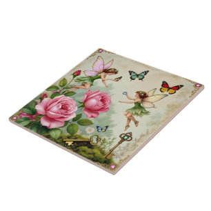Azulejo De Cerâmica Jardim Encantado de Fadas Florais
