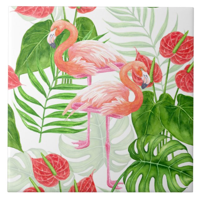 Azulejo De Cerâmica Jardim Flamingo (Frente)