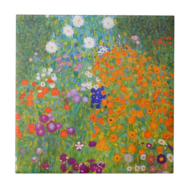 Azulejo De Cerâmica Jardim Flor por Gustav Klimt (Frente)