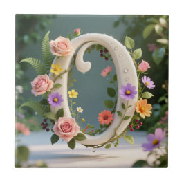 Azulejo De Cerâmica Jardim Floral Branco Letra Monograma O