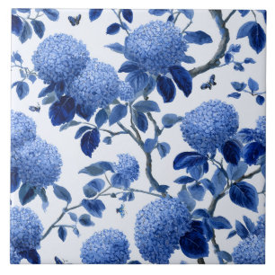 Azulejo De Cerâmica Jardim Floral de Cottage com Hortênsias Azuis